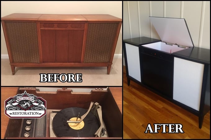 Furniture Restoration with Your Refund before and after of record player
