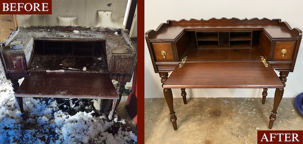 water damaged desk repair and refinish