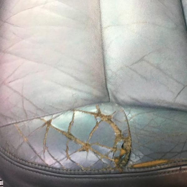 leather vinyl repair restoration: leather seat before
