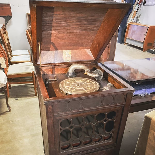 antique radio restoration: upright victrola before