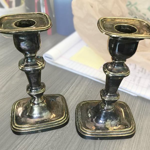silver restoration: silver candlesticks before