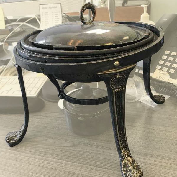 silver restoration: silver chaffing dish before
