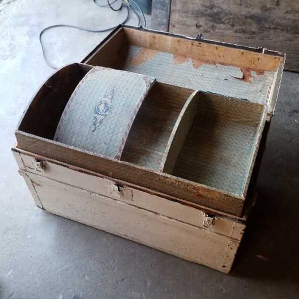 antique trunk restoration white trunk inside before