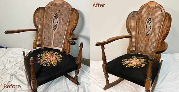 featured image broken upholstered chair before & after