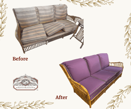purple rattan patio couch