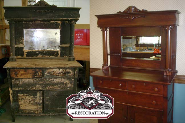 The Mumford Restoration Process before and after of antique armoire