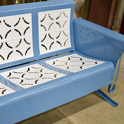 patio outdoor furniture: blue white glider